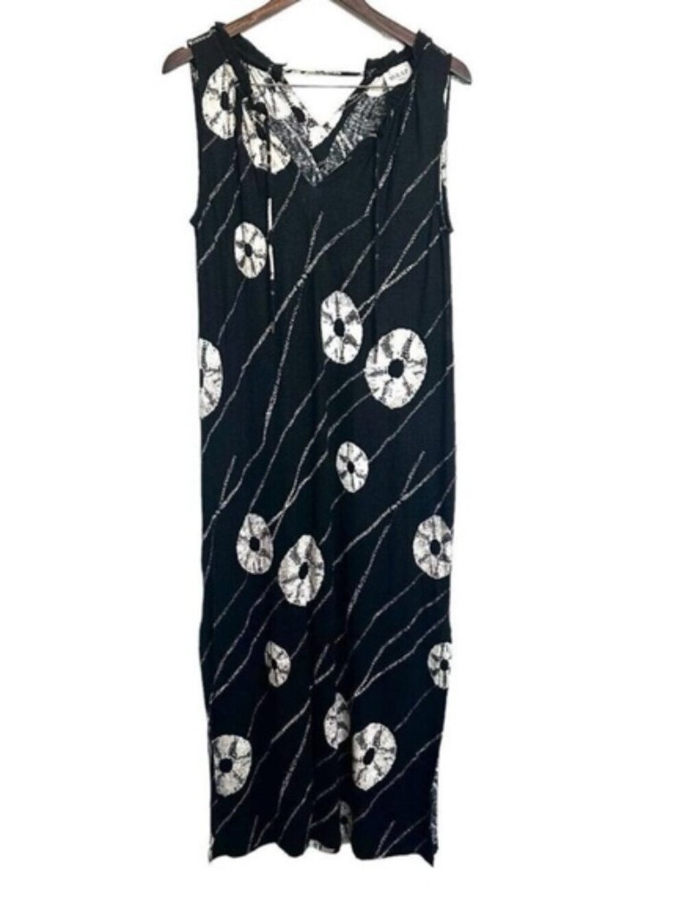 Black Tie-Dye Print Sleeveless Maxi Dress